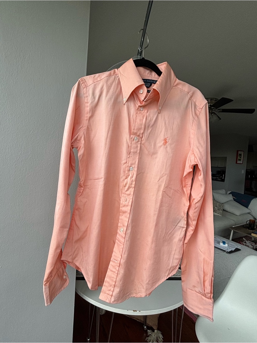 Women’s Ralph Lauren Long-Sleeve Button-Down Shirt in Light Peach